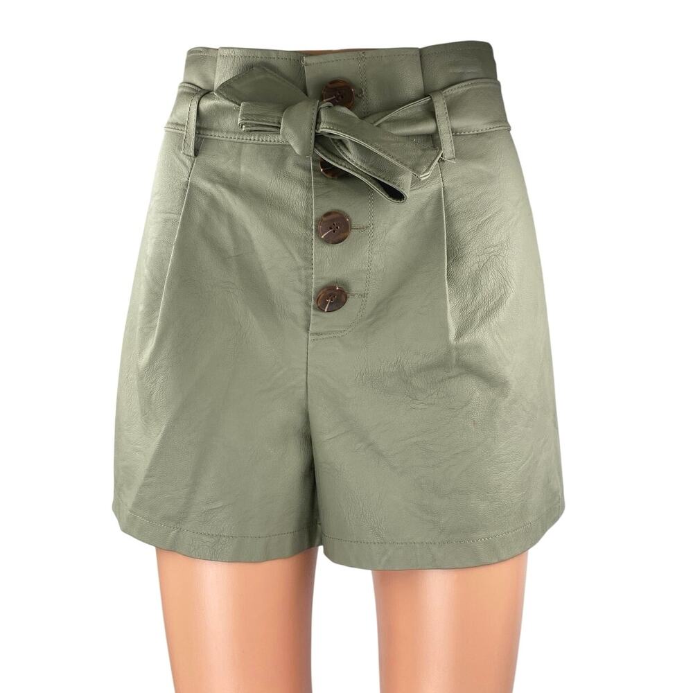 NEW Topshop Women's Green Faux Leather Vegan High Rise Paperbag Shorts Size 4